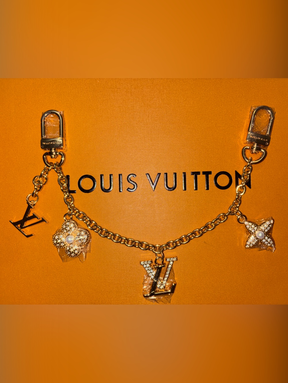 LV Gold & Diamond Monogram Charm Purse Chain